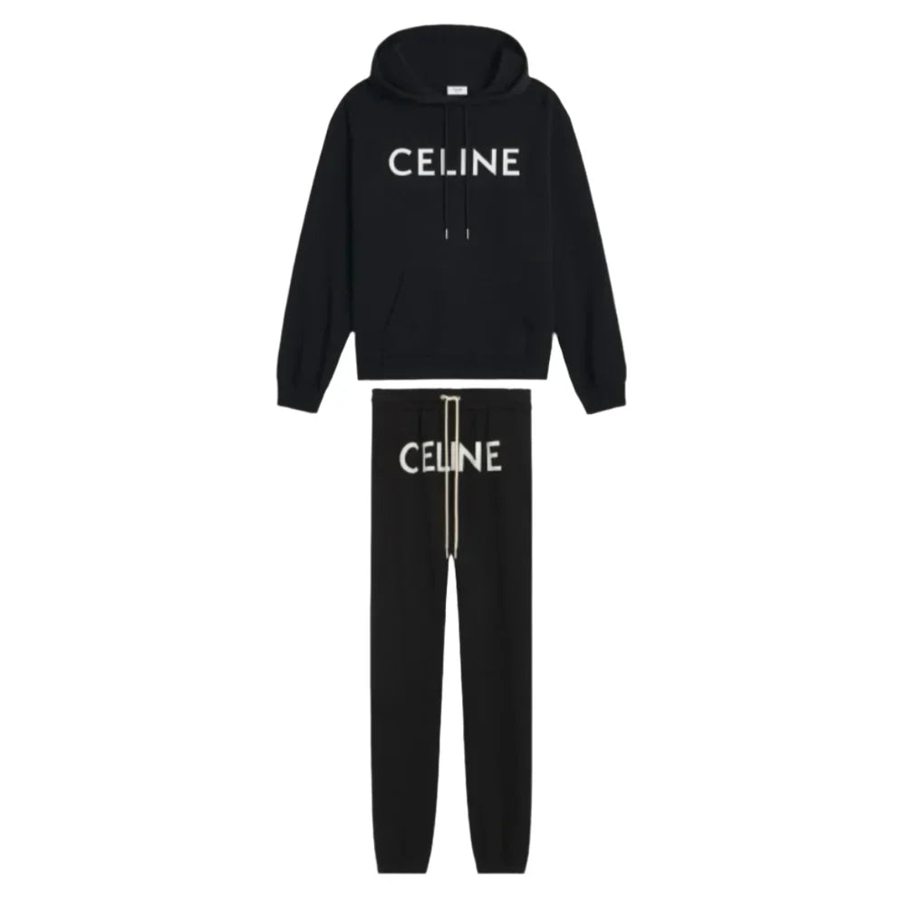 Celine Tracksuit In Cotton Fleece-Black/White